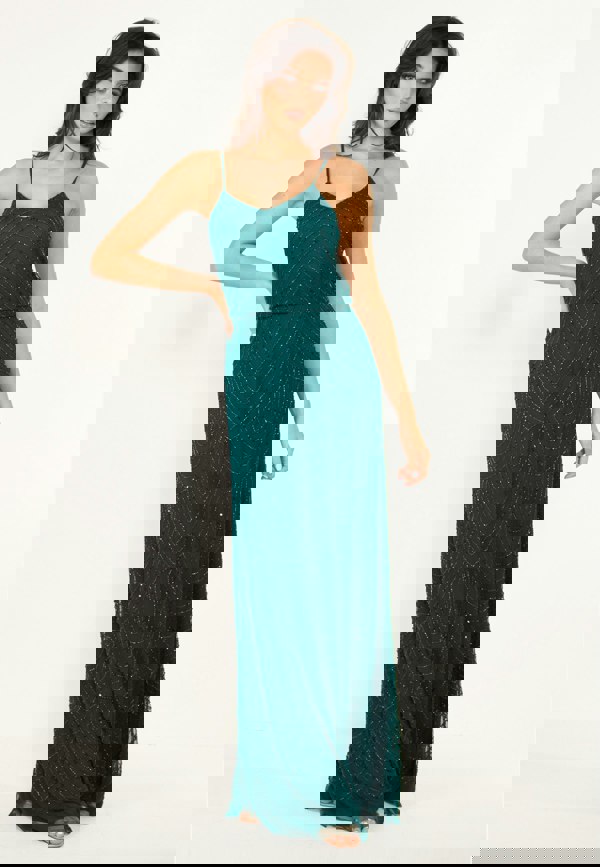 Cami Sequin Stripe Embellished Maxi Dress in Emerald Green - ANGELEYE