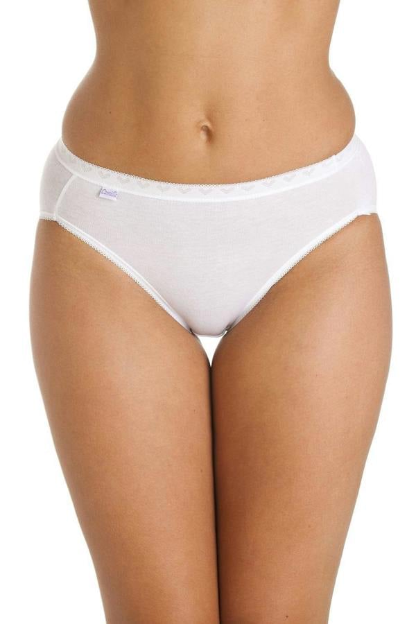 Three Pack Cotton Rich High Leg Briefs In White