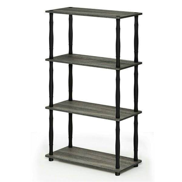 WALPLUS Versatile Turn-N-Tube 4-Tier Multipurpose Shelf Display Rack with Classic Tubes, French Oak Grey/Black, /BK for Entryway - SKU 18034GYW