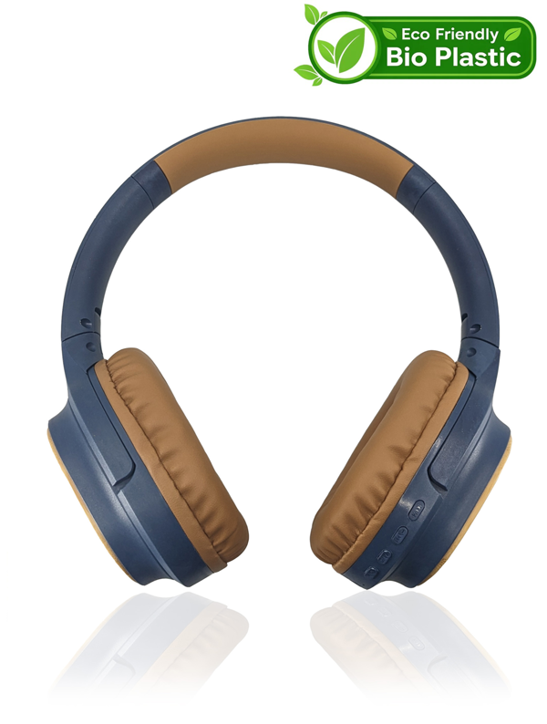 Accuratus Bio Sound Headphones - Rechargeable Bluetooth 5.0 Wireless Biodegradable Plant Based Resin Headset - Woad Blue