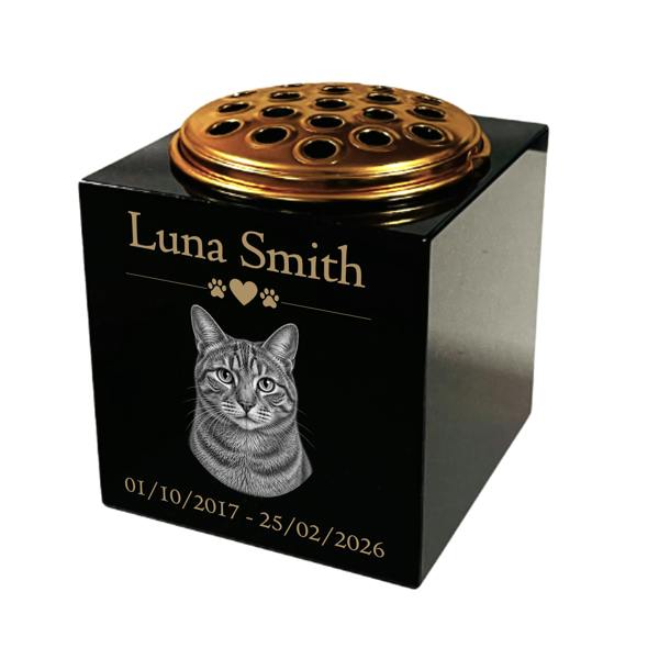 Memorials Direct Cat Memorial Granite Photo Vase