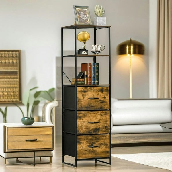 Rafaelo Mobilia Industrial Storage Cabinet With 2 Open Shelves Rustic Brown