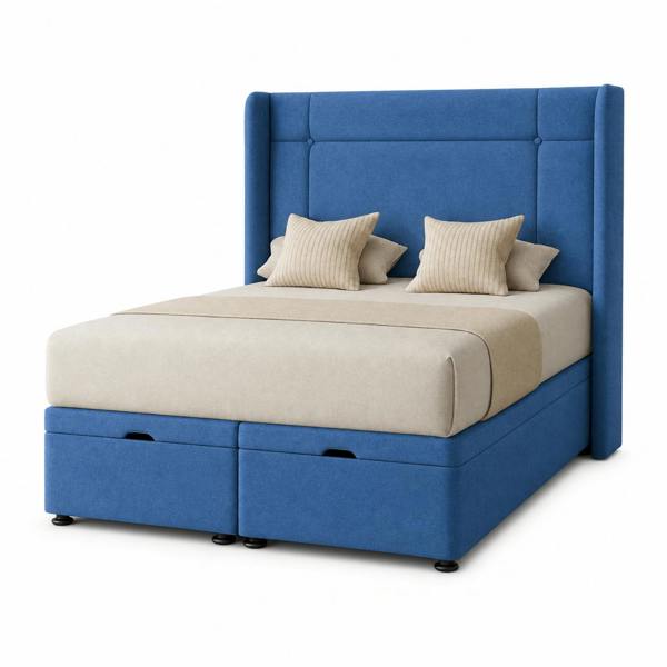 Great British Beds Dingley Winged Divan Ottoman Bed - Blue Plush