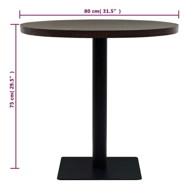 Berkfield Bistro Table MDF and Steel Round 80x75 cm Dark Ash