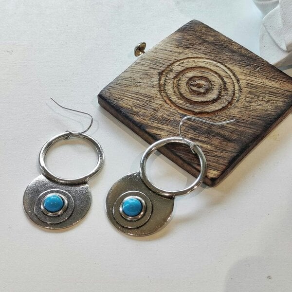 The Colourful Aura Retro Hollow Circle Ethnic Quirky Turquoise Stone Dangle Drop Statement Earring