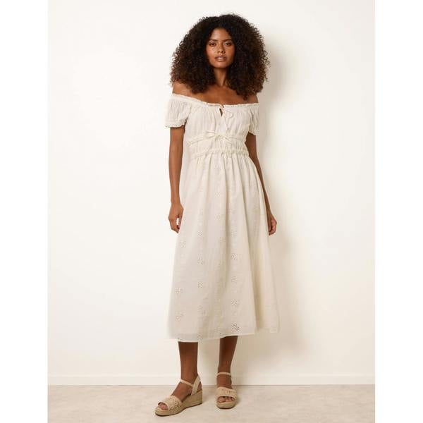 Blue Vanilla Broderie Front Tie Midi Dress