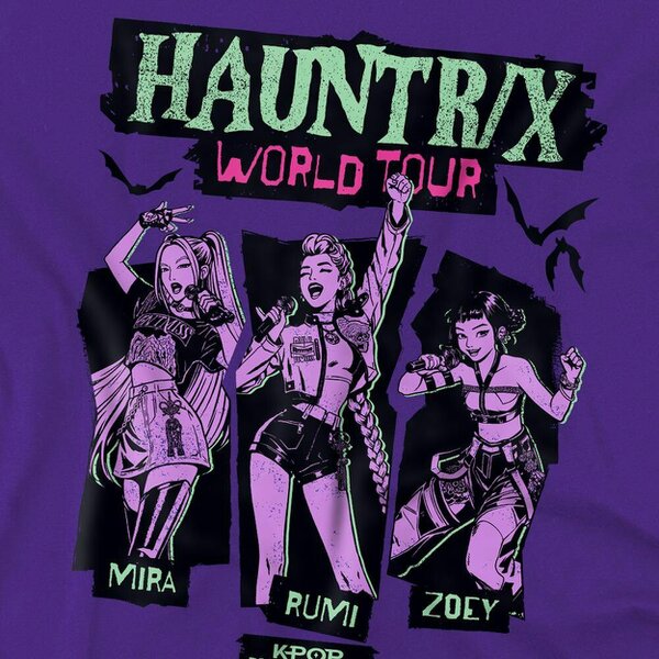 K-Pop Demon Hunters Childrens/Kids World Tour Scrapbook T-Shirt - Purple