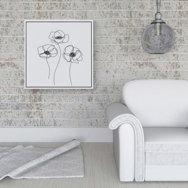 Warren Reed Monochrome Line Drawn Poppies Framed Canvas