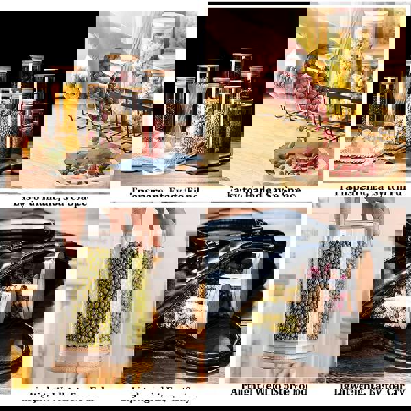 Living and Home 10pcs Glass Storage Jar Set with Bamboo Lids & Measuring Spoon