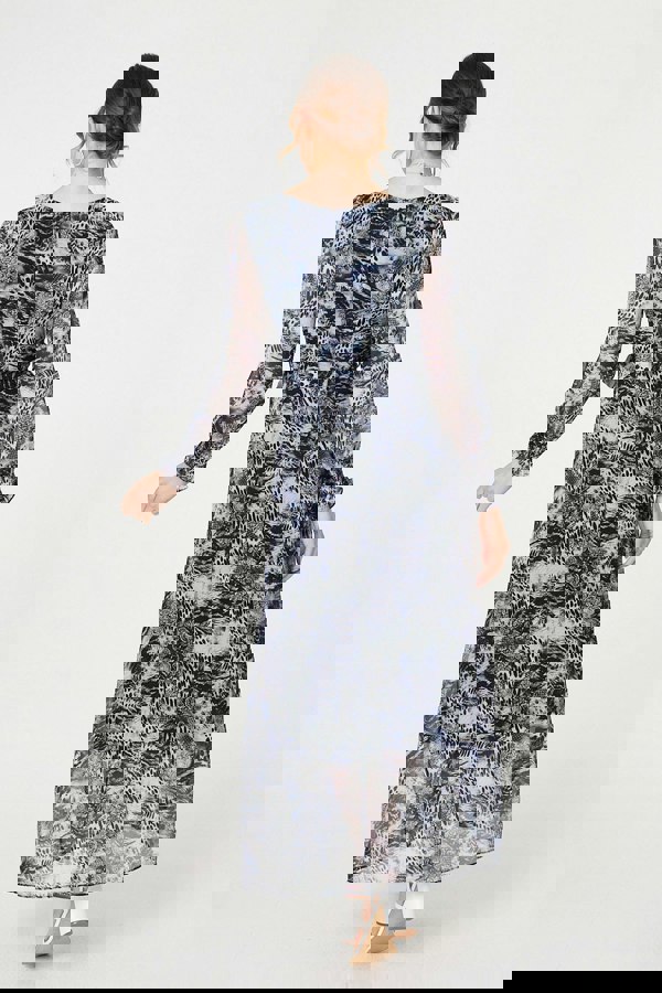 Navy | Animal Print Semi Sheer Maxi Dress
