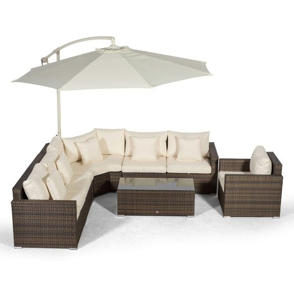 Giardino Santorini L Shape Modular 6 Seat Rattan Corner Sofa Set With Armchair & Coffee Table