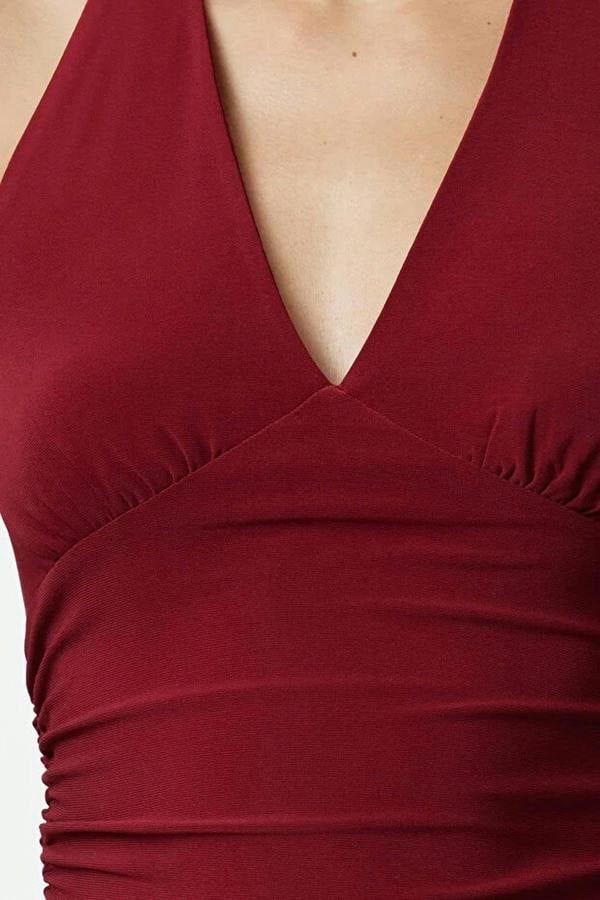 WOVCOR Halter Neck Patterned Fitted Crop Knit Blouse