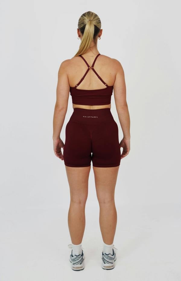 V3 Apparel Tempo Seamless Scrunch Shorts & Multi-Way Sports Bra Set - Pomegranate Red