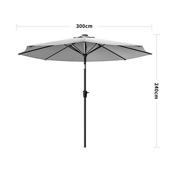 Light Grey 3M Lighted Market Sunbrella Umbrella with Solar Strip LED Lights Parasols & Rain Umbrellas Living and Home Parasol Only
