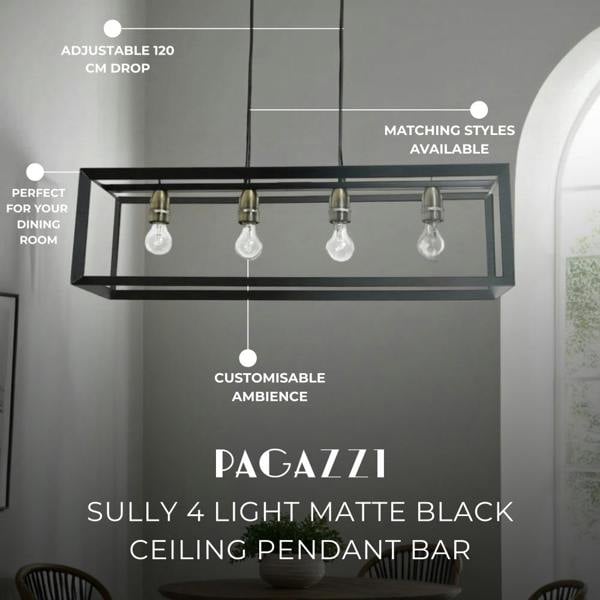 Pagazzi Lighting Sully 4 Light Matte Black Ceiling Pendant Bar