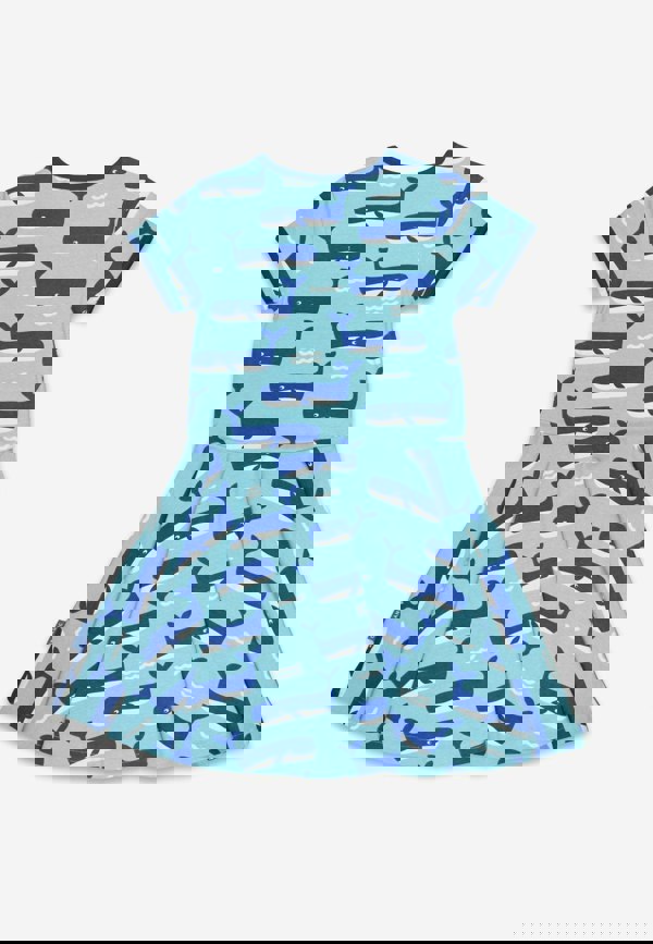 Organic Whale Waves Print Short Sleeved Skater Dress - Toby Tiger