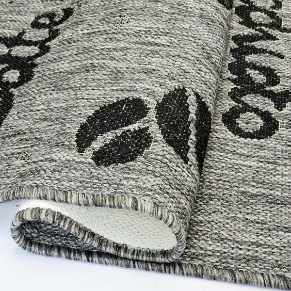 Non-Slip Grey Kitchen Rug Coffee Pattern Flat Weave Sisal Look Area Mat and Runner