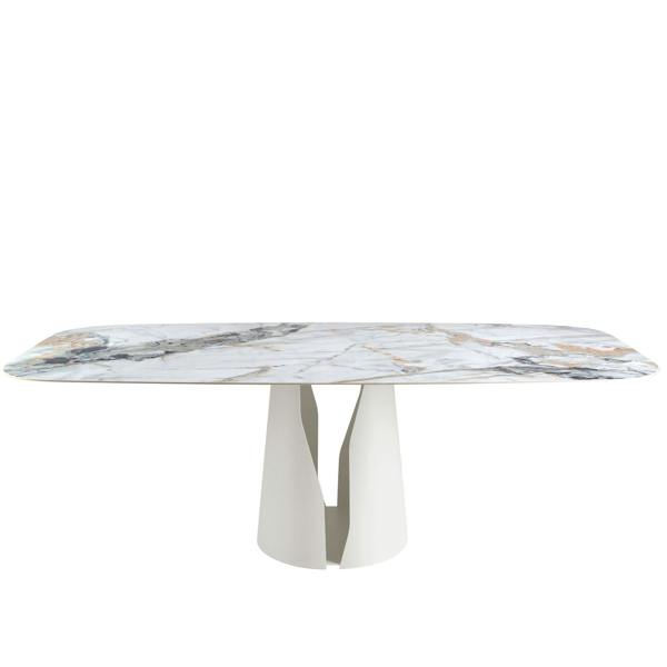 Angel Cerdá Oval Barrel porcelain marble and white steel dining table 1135
