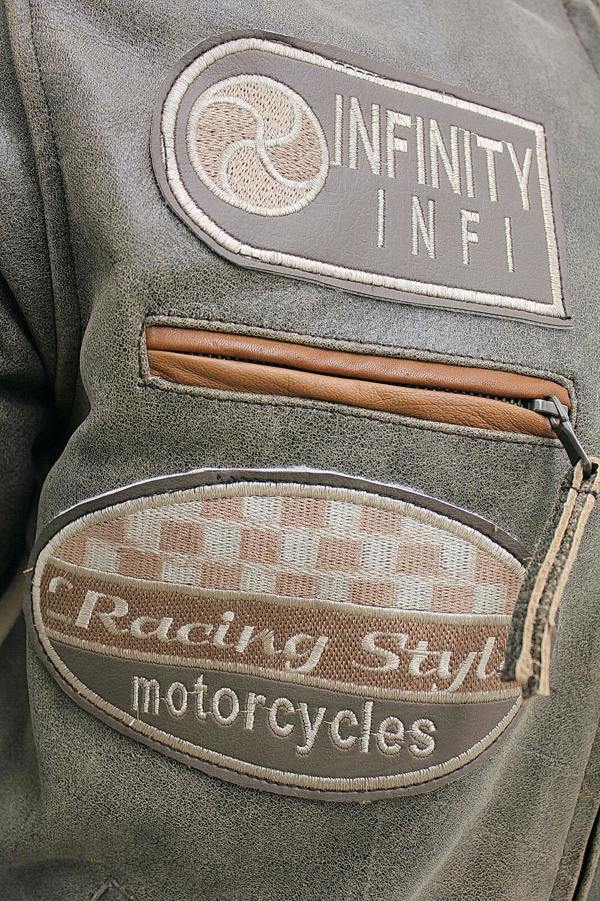Infinity Leather Mens Racing Moto Badges Biker Leather Jacket