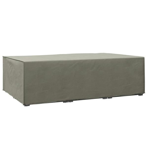 Grey waterproof furniture cover for rectangular outdoor table, full wrap with panel sides