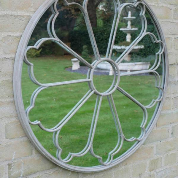 Round Wall Mounted  Vintage Flower Design Mirror for Garden or Home  80 cm