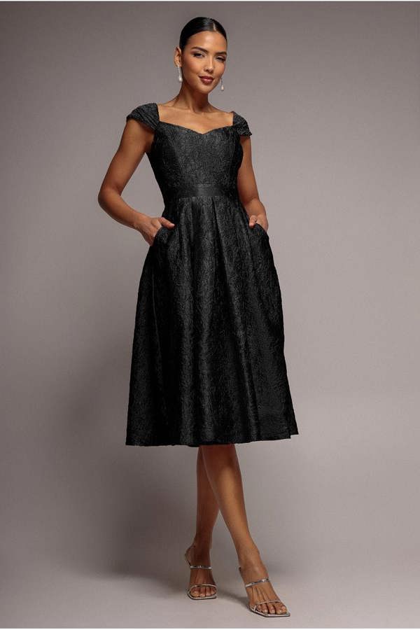 Crushed Satin Sleeveless A Line Midi Dress - Black DR4551
