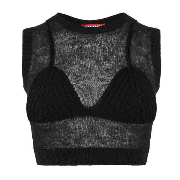 Diesel Womens/Ladies Arstica Knitted Crop Top - Black - 