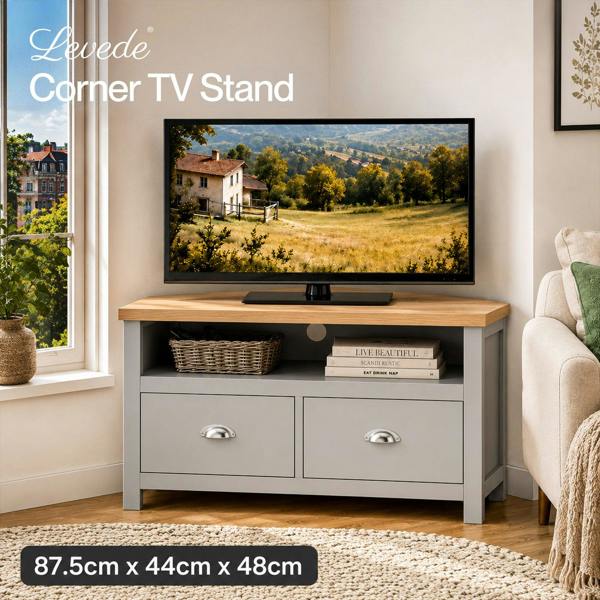 Levede Corner TV Stand Small TV Cabinet with Storage Drawer Entertainment Unit