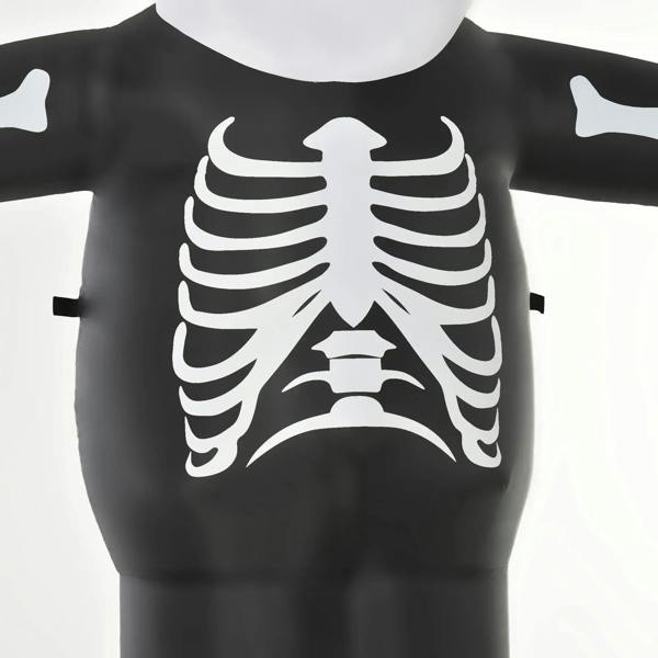Inflatable skeleton decoration chest close-up with white ribcage skeleton print.