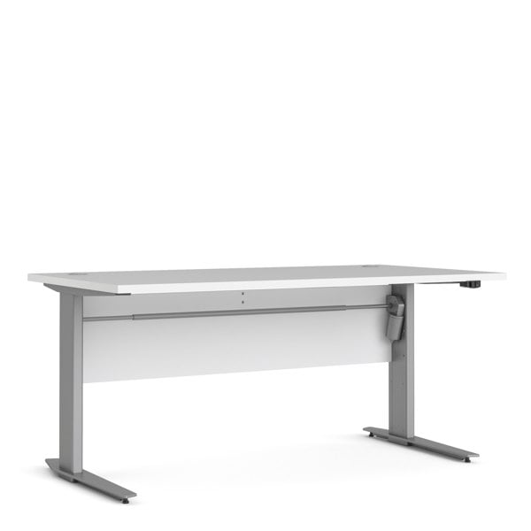Furniture To Go Prima Desk 150 cm in White with Height adjustable legs with electric control in Silver grey steel