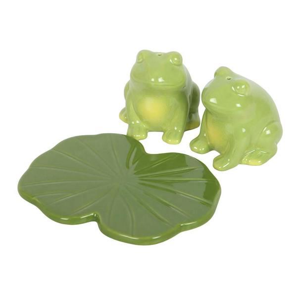 Kingsbury Gifts Ceramic Frog Salt & Pepper Shaker Set with Display Tray