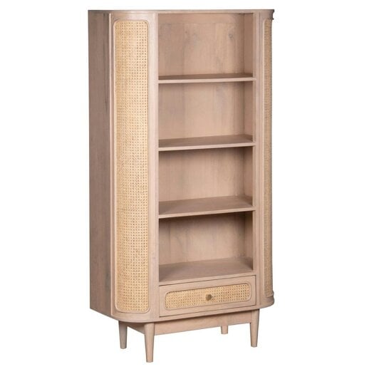 Wyld Haus Chicago Cane Rattan and Natural Mango Wood Display Shelving Unit with Drawer
