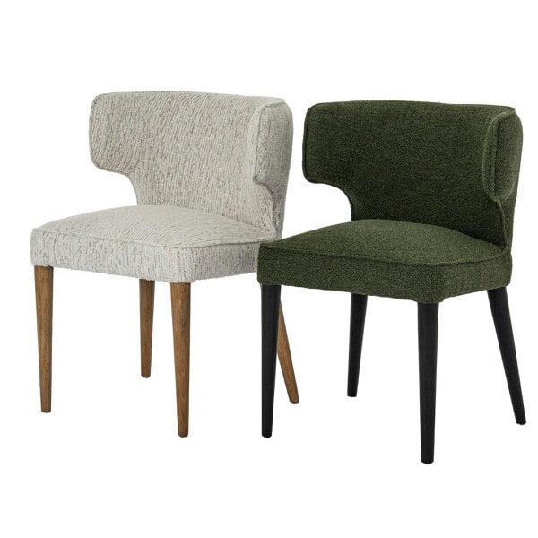 Wyld Haus Mirmande Mid Century Upholstered Curved Green Dining Chair with Wooden Legs