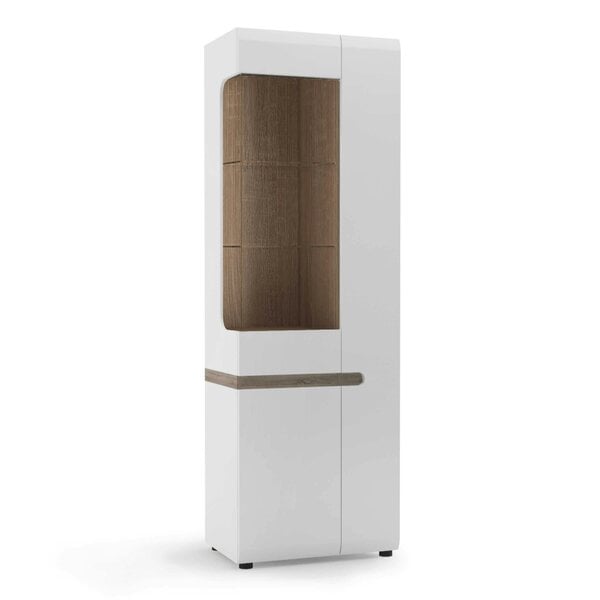 Wyld Haus Foxwhisk Tall Glazed Narrow Display Unit White and Truffle Oak Wood Right Hand