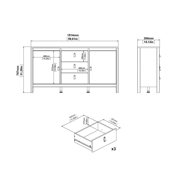 Furniture To Go Madrid Sideboard 2 Doors + 3 Drawers in Cashmere