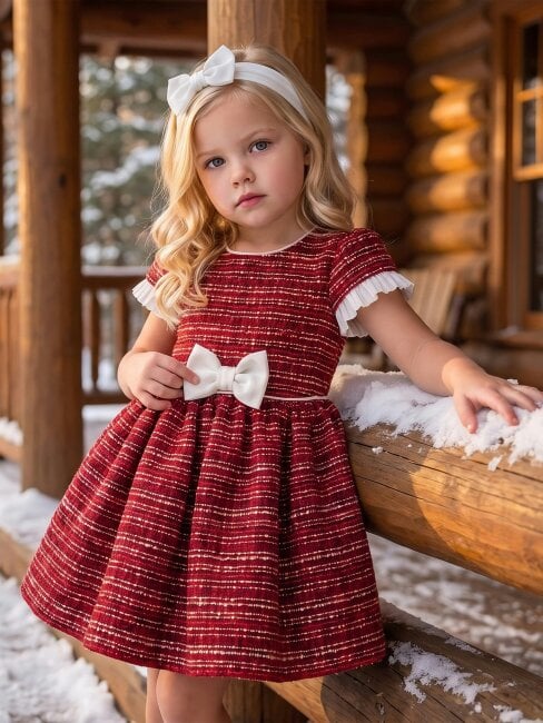 DRESS & Fleur Baby Girls Short Sleeved Tweed Dress in Red