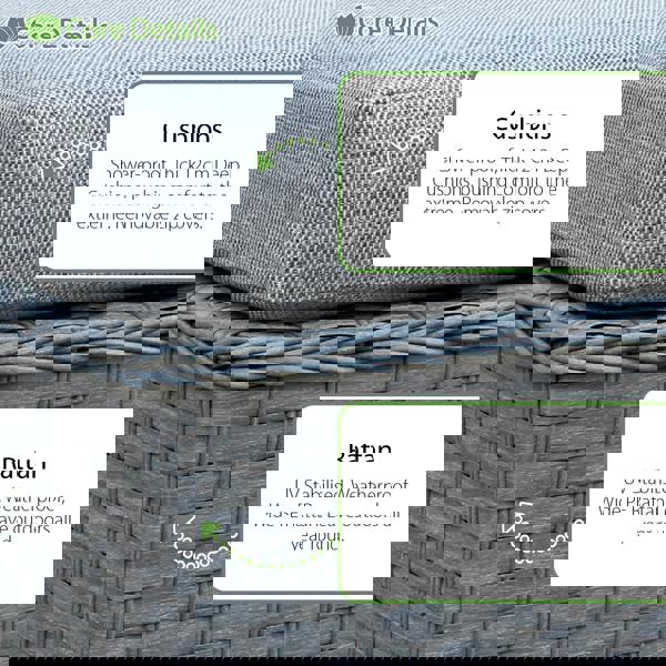 buxton rattan 9 seat rising firepit corner set in ocean grey with grey cushions