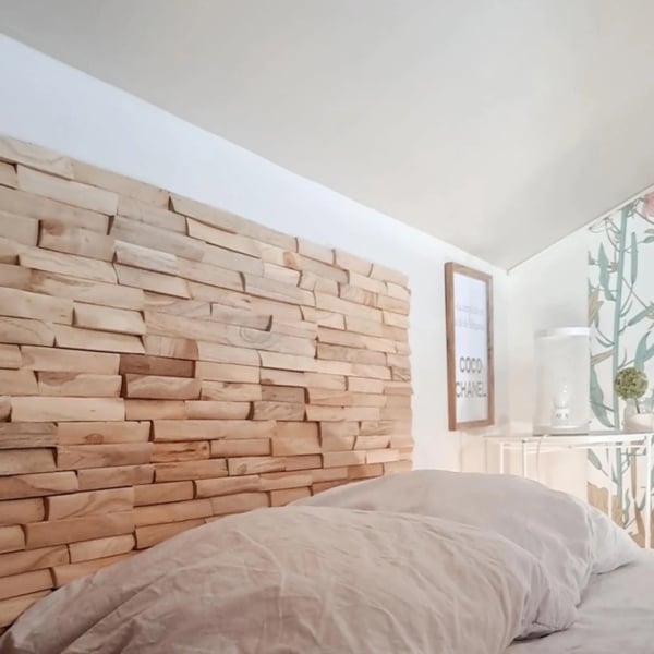 Wallsupply UltraWood Benevento Solid Teak Wood Panels, Wall Cladding 3D Interlocking Tiles, 10pcs 0.9m²