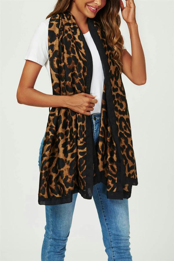 FS Collection Leopard Print Scarf In Brown & Black