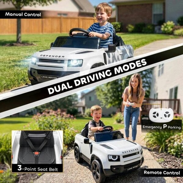 Land Rover Licensed 12V Kids Ride on Car with Remote, Suspension, Slow Start, 3 Speeds, Lights, Music, Horn, White