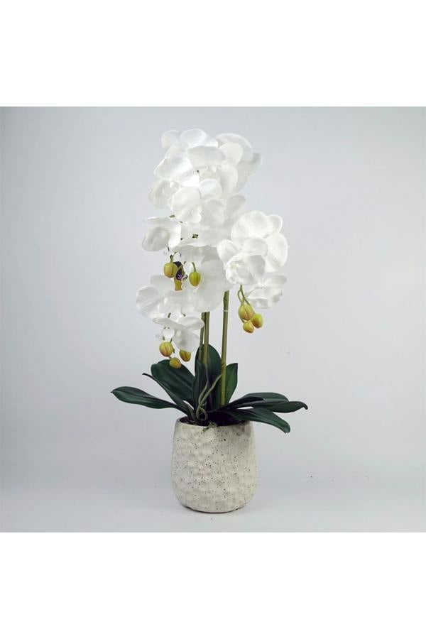 Dyzi 60cm Pure White Artificial Orchid with Ceramic Planter