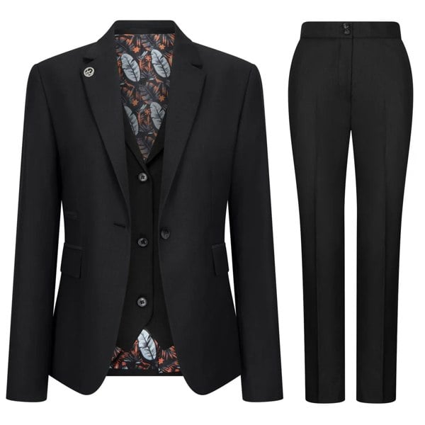 TruClothing TPW-13 - Women's 3 Piece Plain Black Suit