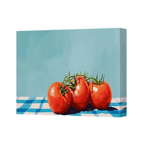 Benjamin Tate Design Tomatoes Still Life Canvas Art Painting With Blue Checkered Table 3099