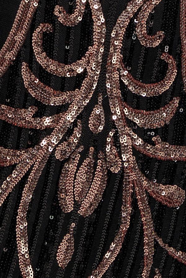 Sequin Mesh V Neck Midi Dress - Black DR3234P