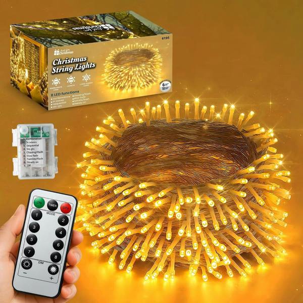 Just for Christmas String Lights Warm White LED Fairy Lights with Remote Controller 8 Modes, Timer, Battery Operated Indoor & Outdoor Xmas Lights - 10M - 100 LED