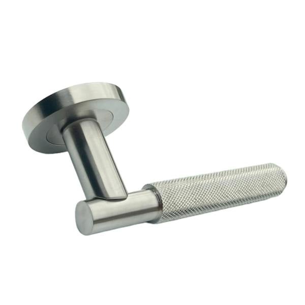 EDH Door Hardware Satin Nickel Knurled Door Handles on Round Rose – Modern Internal Lever Handle