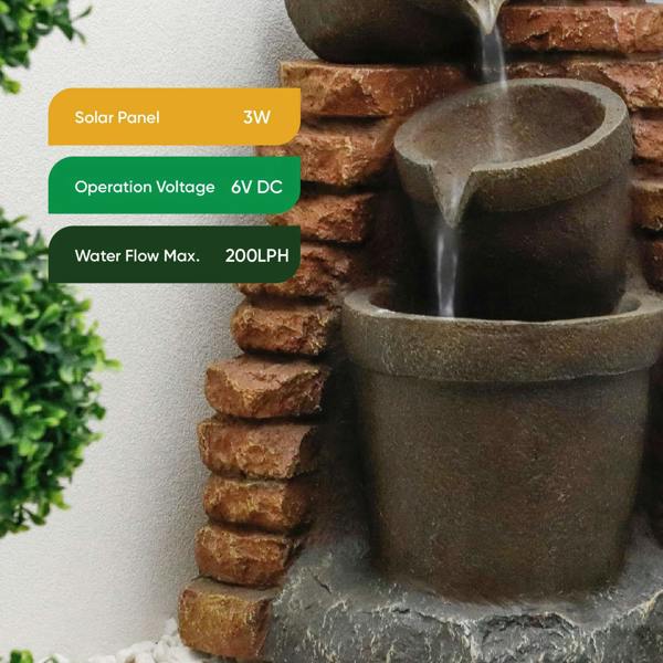 Gardenwize Solar Powered Corner Brick Wall Water Feature with Battery Backup