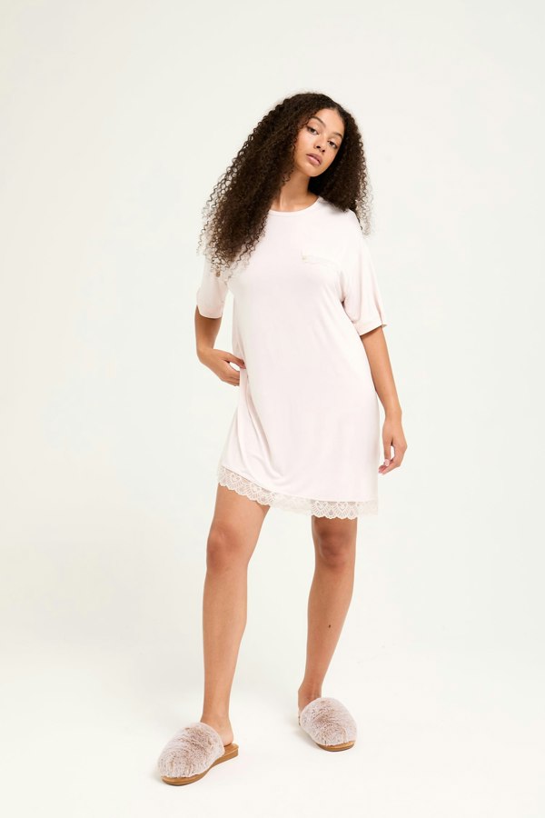 Bamboo Lace Tee Dress in Powder Puff - Nightgowns