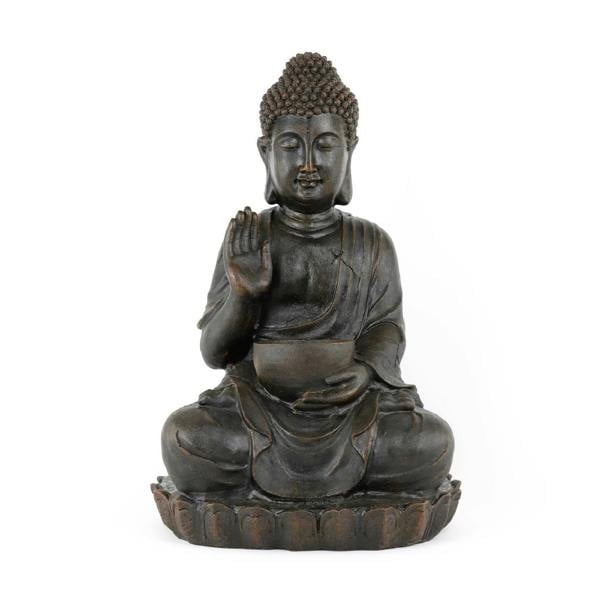 Gardenwize Solar Powered Meditating Buddha with Bowl Water Feature, LED Light & Battery Backup