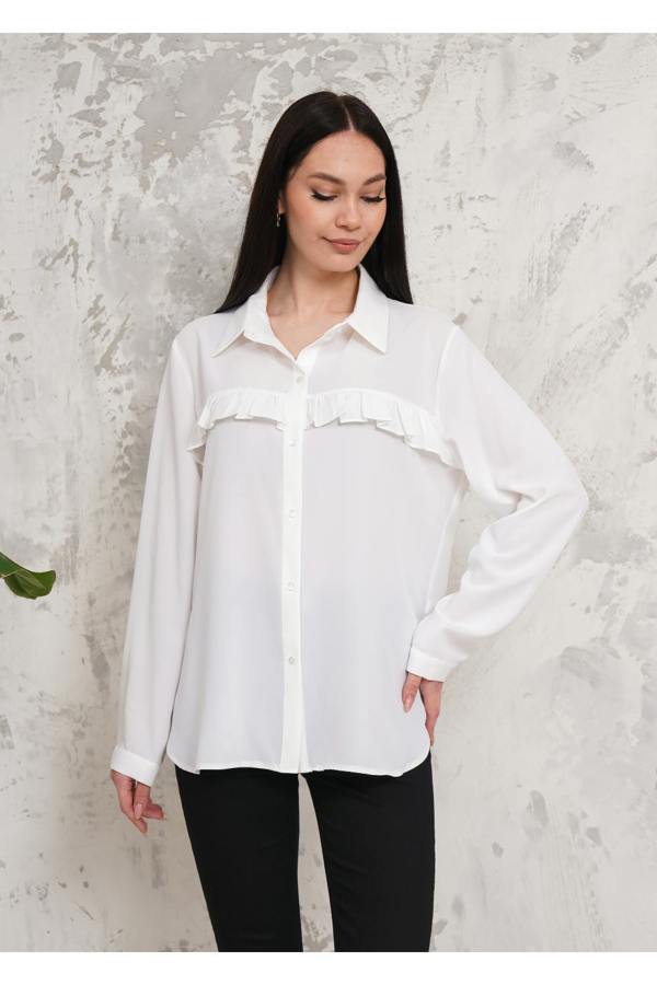 Hoxton Gal Oversized Frill Detailed Long Sleeves Blouse Shirt in White